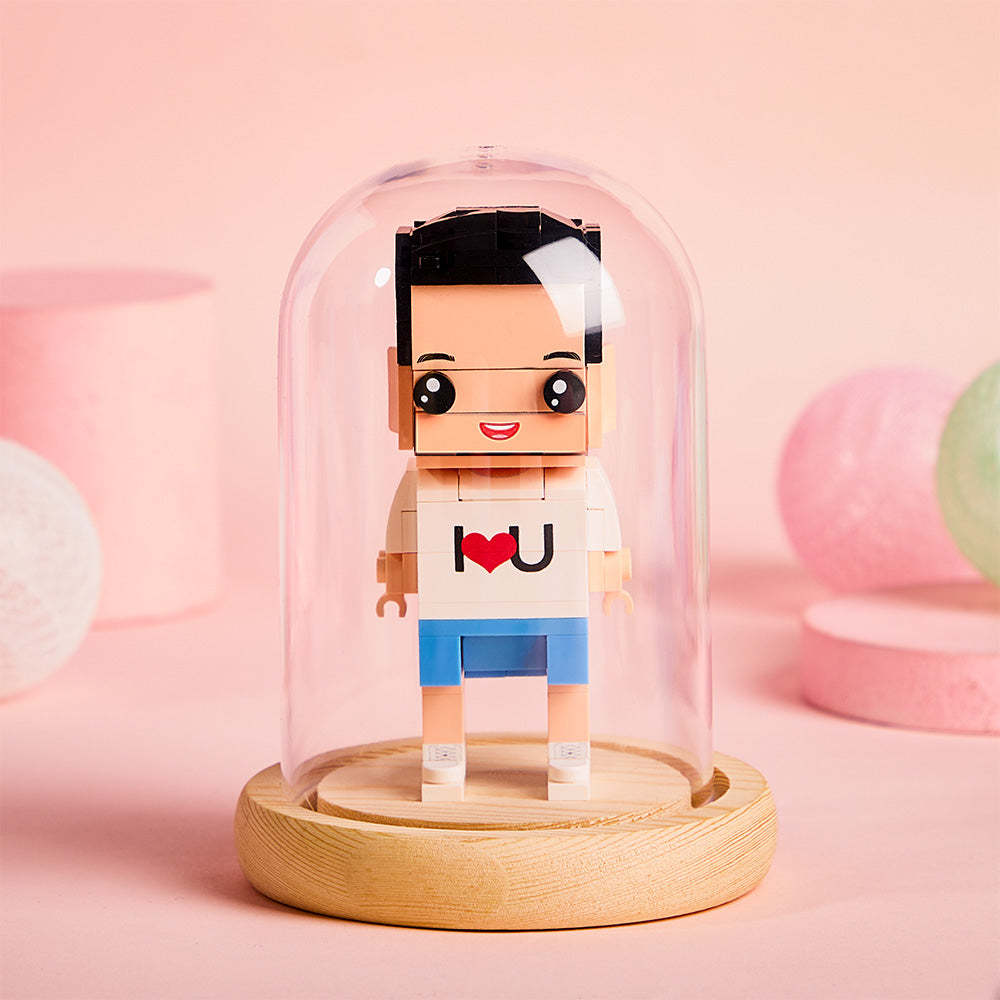 (No Brick Figures) Acrylic Anti-dust Cover Wooden Base with Light 8*12.5cm Wood Stand - MyCustomBrickheadz