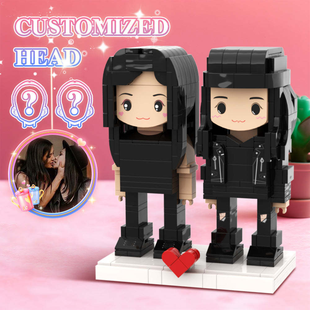 Valentine's Day 2 Girls Cute Brick Figures Personalized Couples Brick Figures Small Particle Block - MyCustomBrickheadz