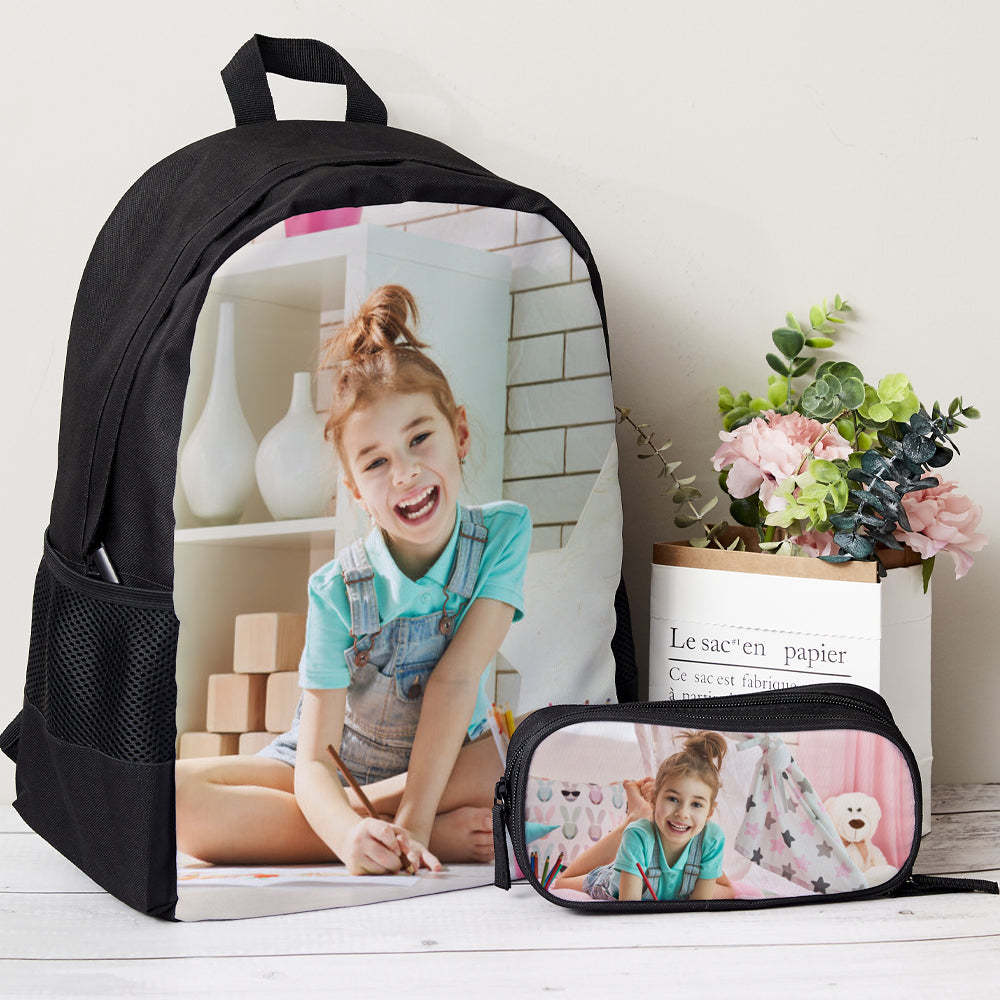 Back To School Custom Photo Backpack And Pencil Case Set - 