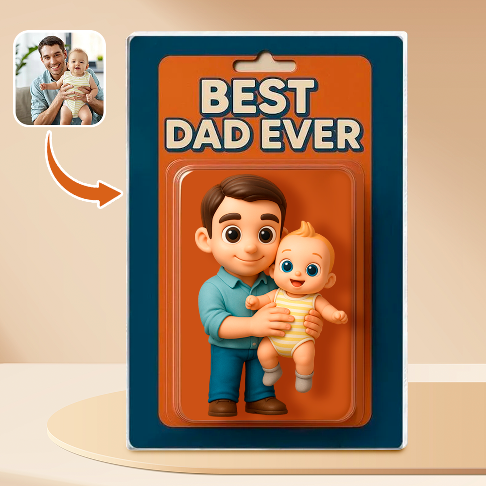 Personalized Father's Day Gift For Dad, Custom Photo Dad And Kids Action Figure Acrylic Block, Best Dad Ever Block Plaque, Gift For Husband - 