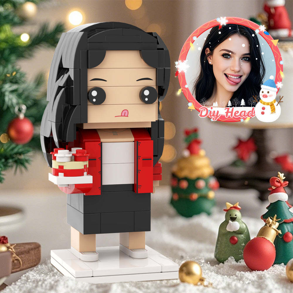 DIY Head Custom Brick Figure Christmas Girl With Cake Best Christmas Gift For Girlfriend On X-Mas Day - minebrickau