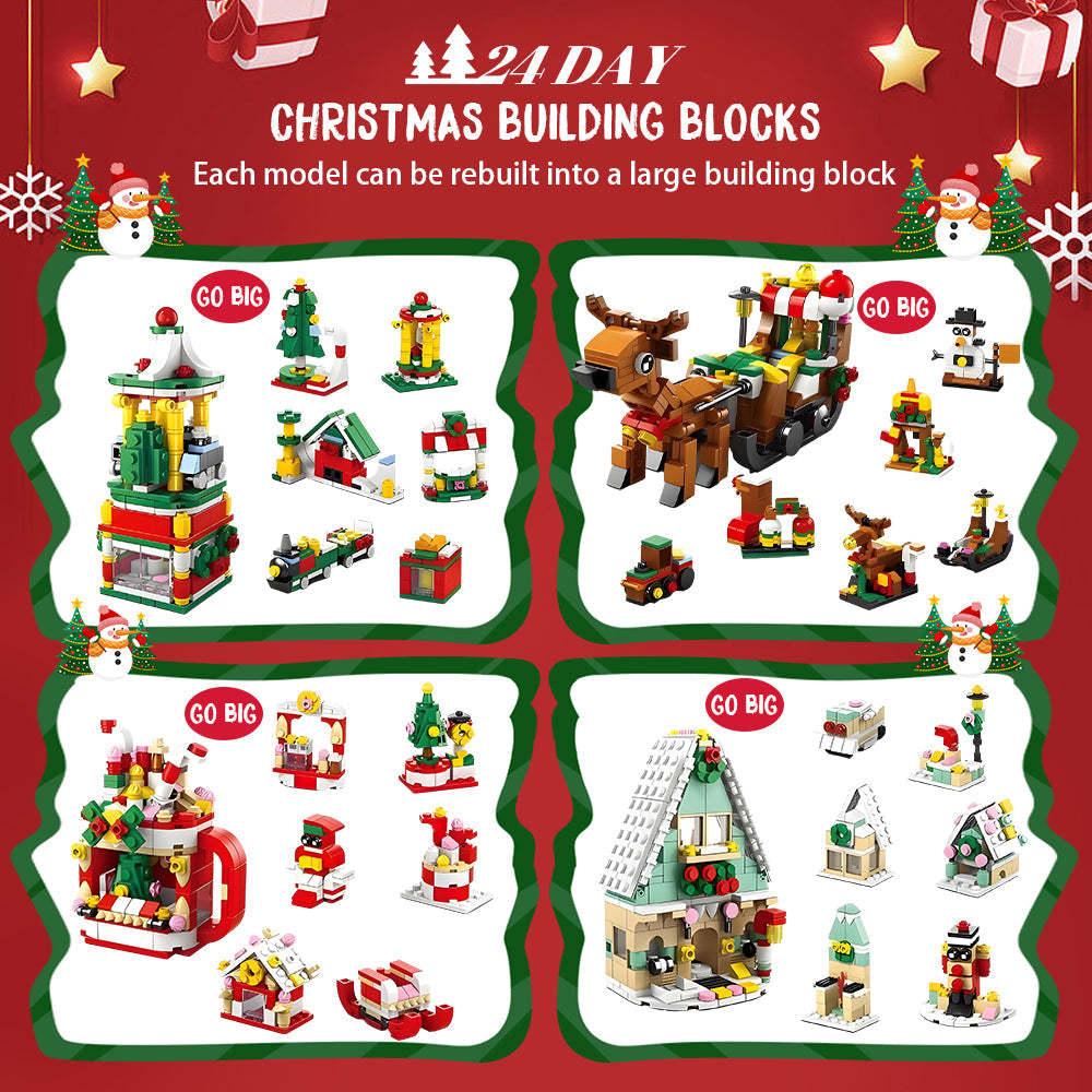 Christmas Sleigh Brick Figures Blind Box Christmas Brick Figures Surprise Blind Box 24 Calendar Countdown Gift Box - minebrickau