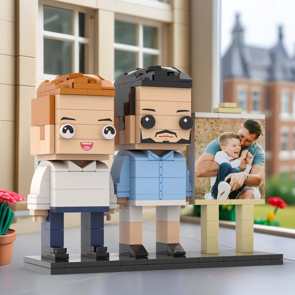 Full Body Customizable 2 People Dad Cuddle His Son Little Boy Photo Frame Personalized Custom Brick Figures Small Particle Block Toy Personalized For Father's Day - minebrickau