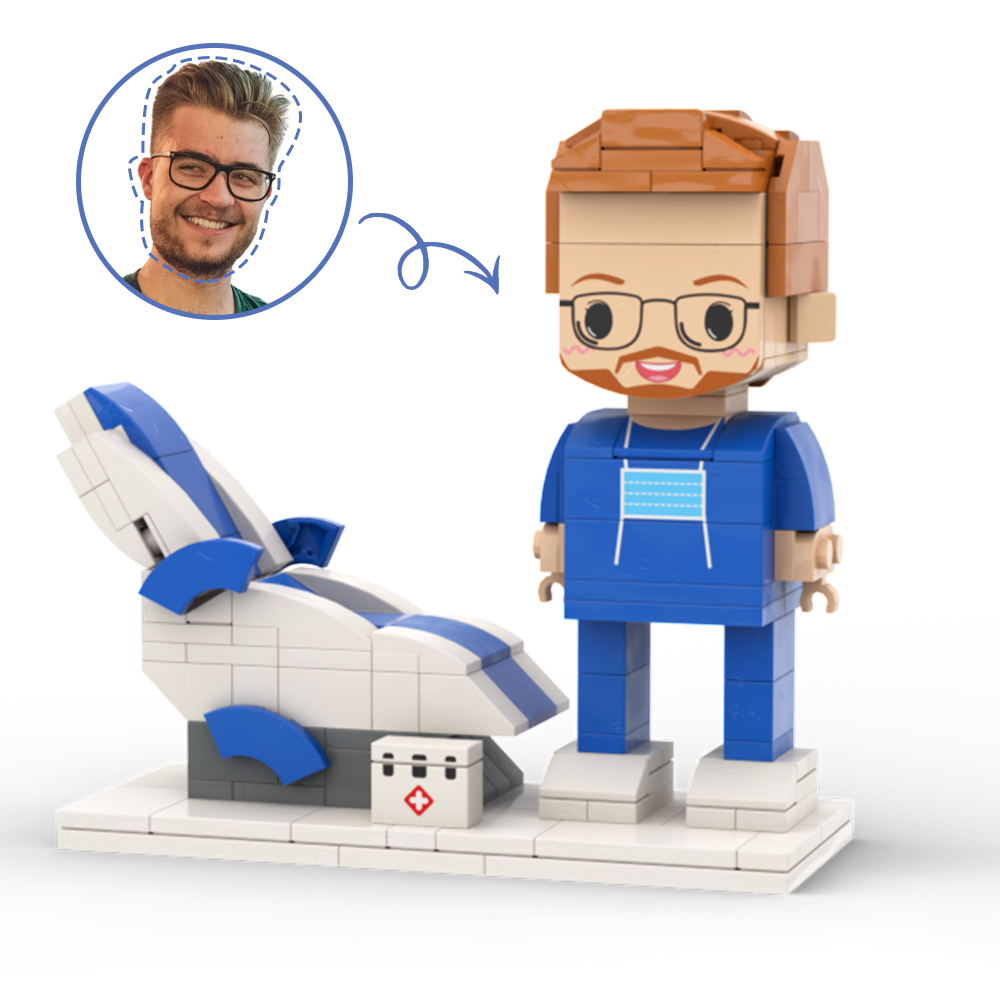 Doctors' Day Gift Physician Student in Surgical Gown Customized Head Brick Figure with Engraved Text - 