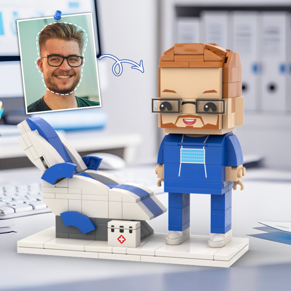 Doctors' Day Gift Physician Student in Surgical Gown Customized Head Brick Figure with Engraved Text - 