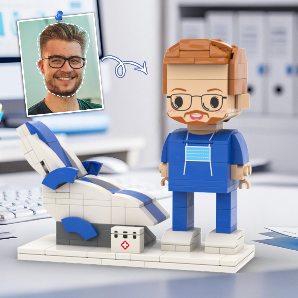 Doctors' Day Gift Physician Student in Surgical Gown Customized Head Brick Figure with Engraved Text - 