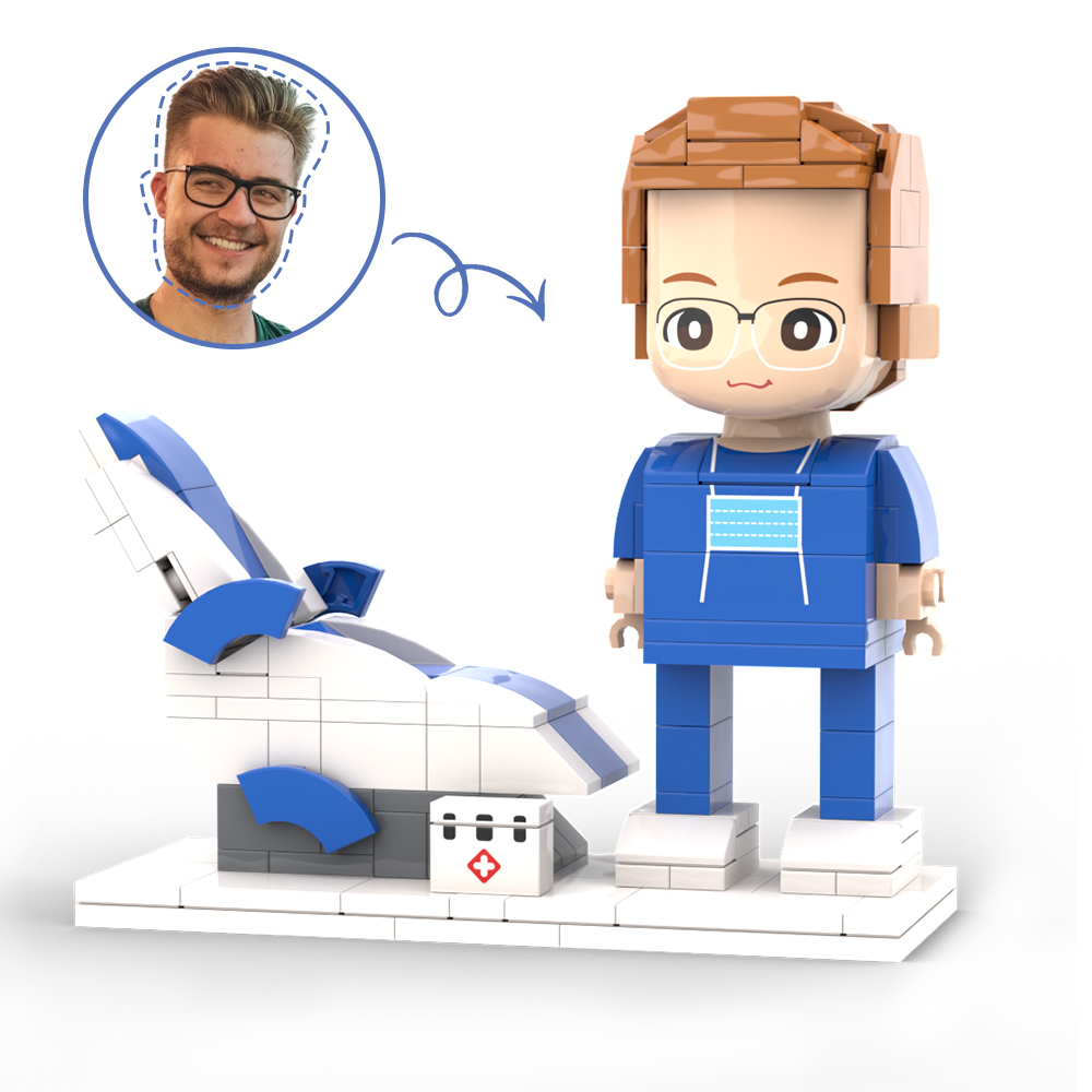 Doctors' Day Gift Physician Student in Surgical Gown Customized Head Brick Figure with Engraved Text - 