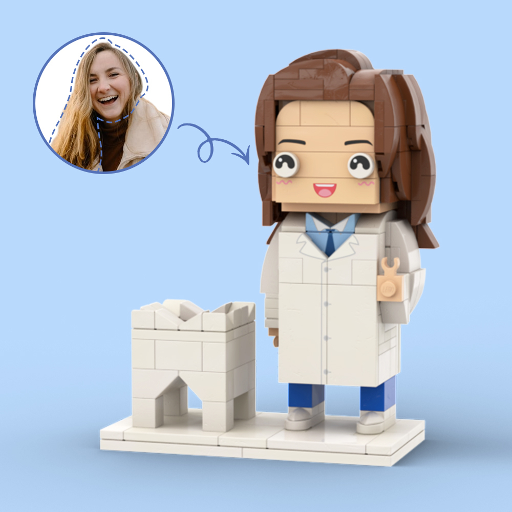 Doctors' Day Gift Physician Student in Surgical Gown Customized Head Brick Figure with Engraved Text - 