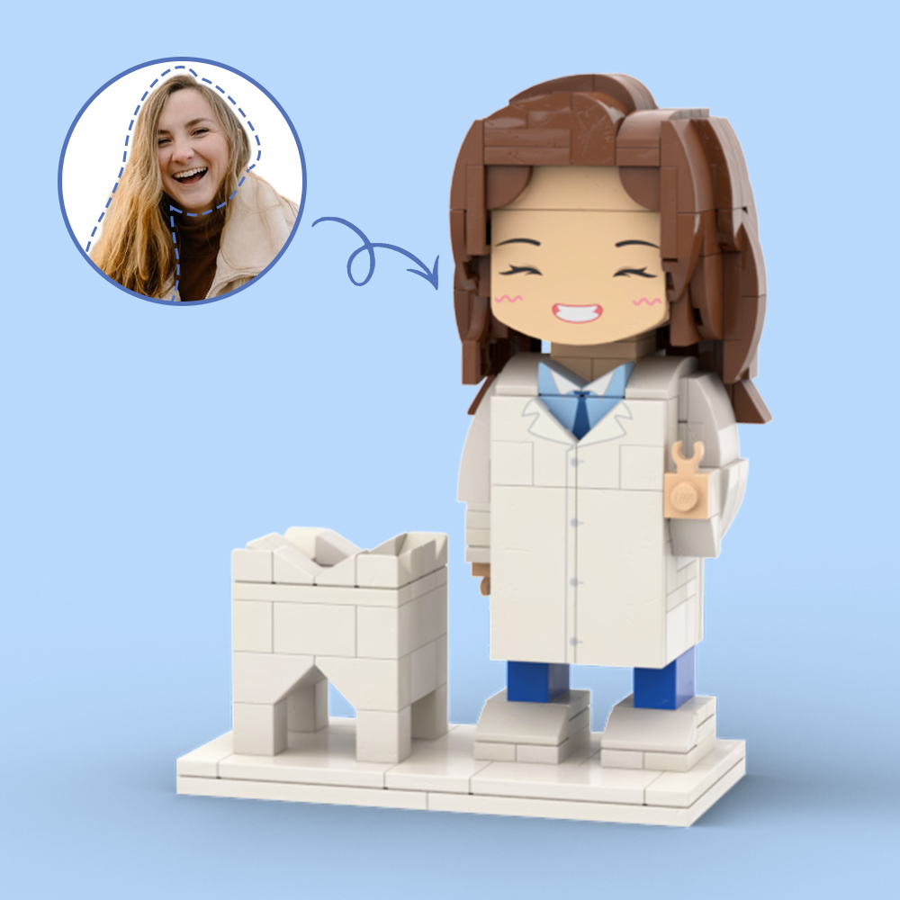 Doctors' Day Gift Physician Student in Surgical Gown Customized Head Brick Figure with Engraved Text - 