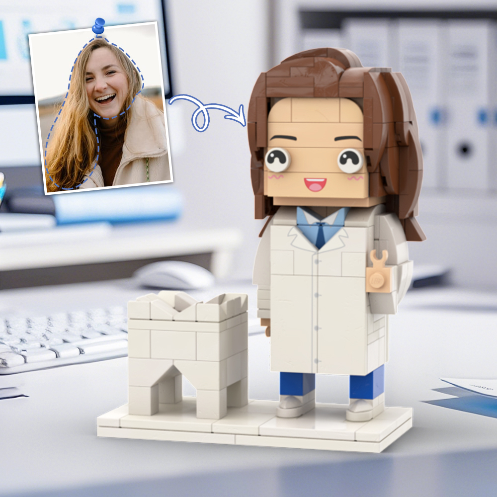 Doctors' Day Gift Physician Student in Surgical Gown Customized Head Brick Figure with Engraved Text - 