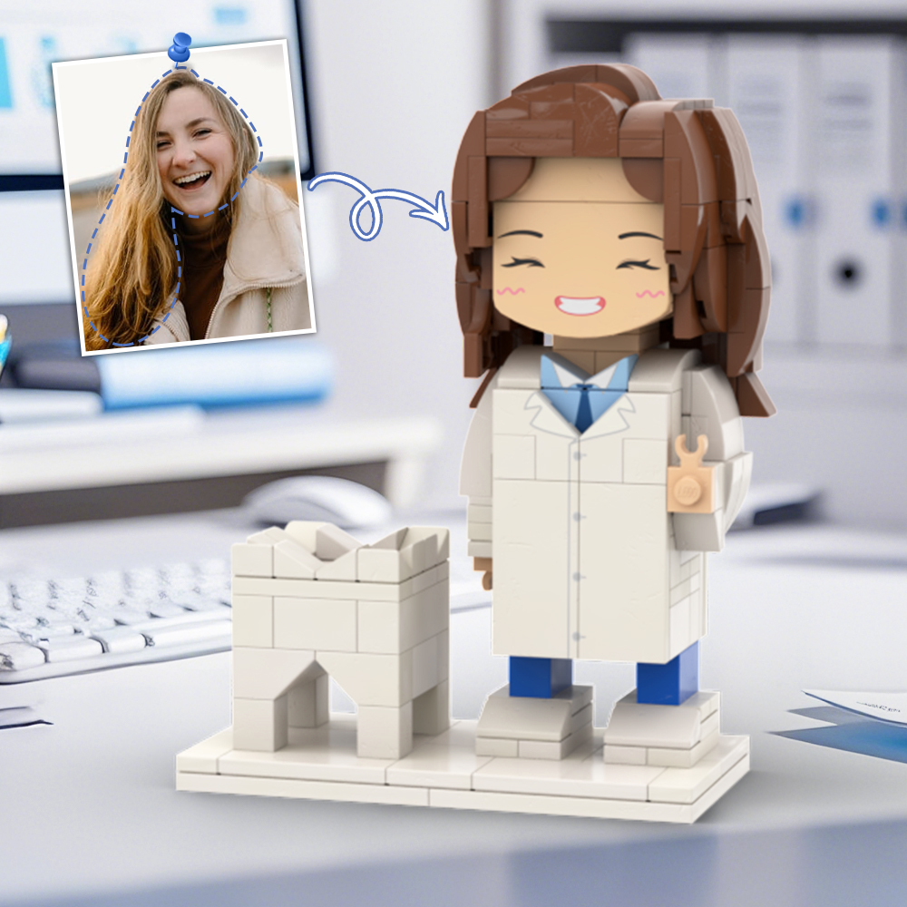 Doctors' Day Gift Physician Student in Surgical Gown Customized Head Brick Figure with Engraved Text - 