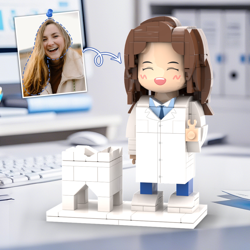 Doctors' Day Gift Physician Student in Surgical Gown Customized Head Brick Figure with Engraved Text - 