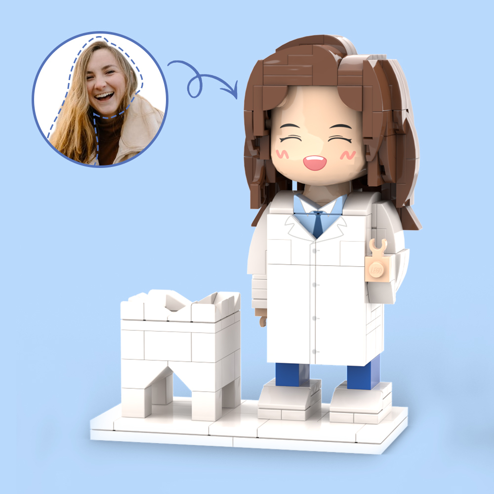 Doctors' Day Gift Physician Student in Surgical Gown Customized Head Brick Figure with Engraved Text - 