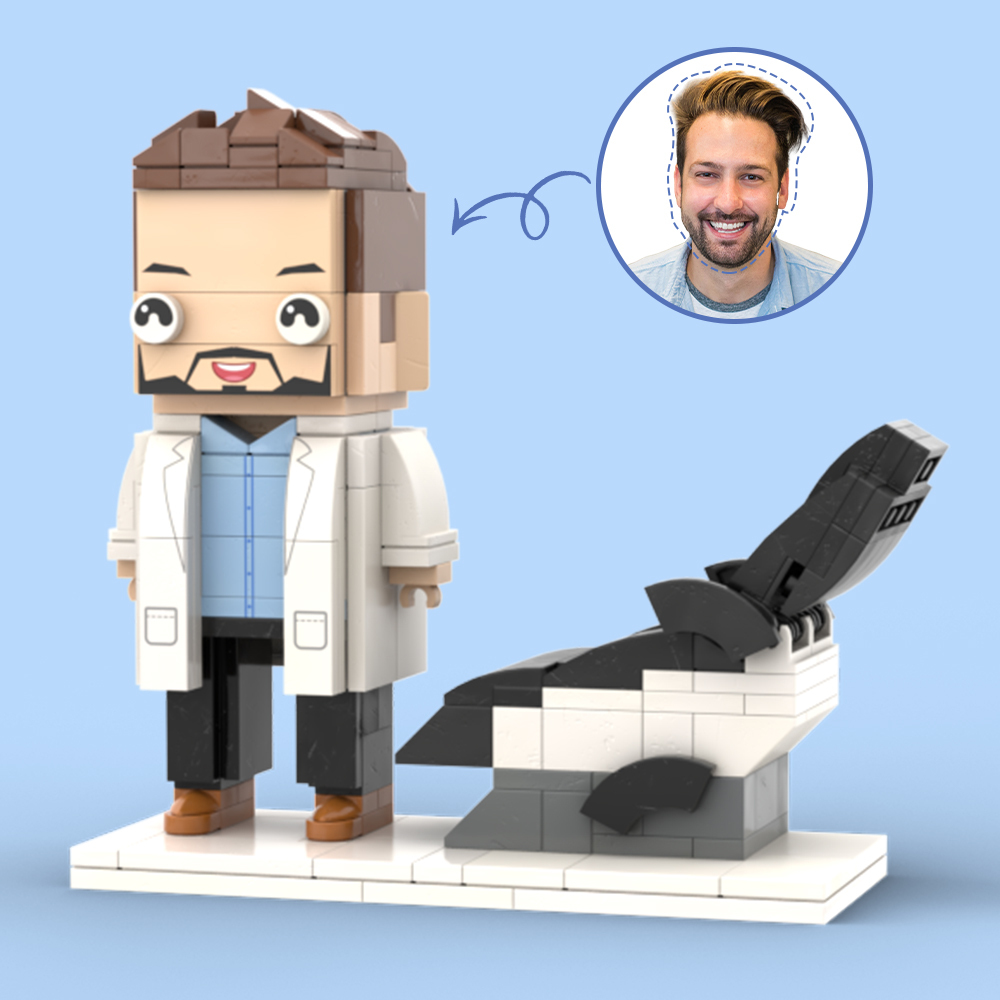 Doctors' Day Gift Physician Student in Surgical Gown Customized Head Brick Figure with Engraved Text - 