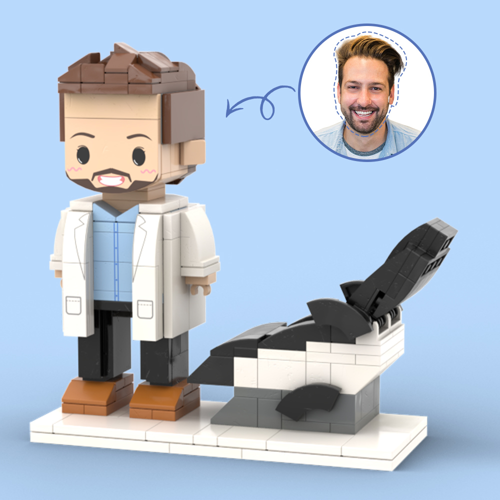 Doctors' Day Gift Physician Student in Surgical Gown Customized Head Brick Figure with Engraved Text - 