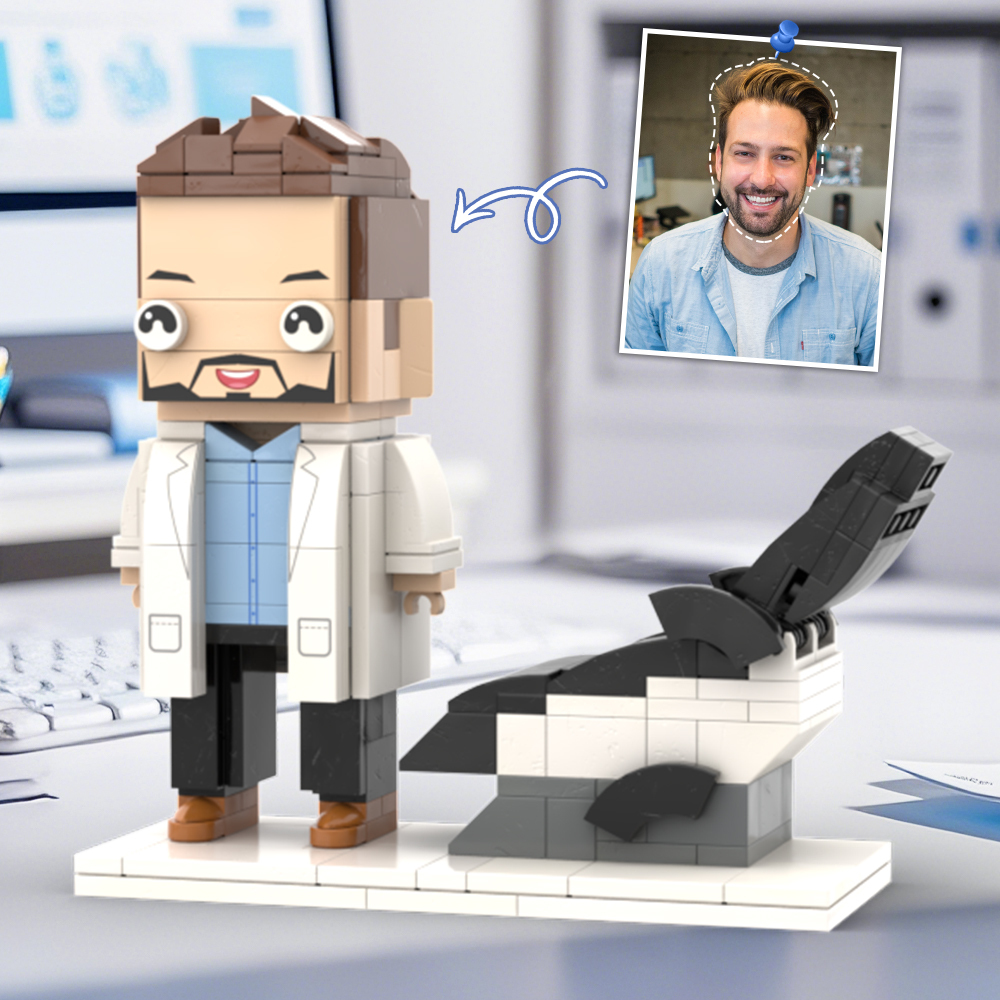 Doctors' Day Gift Physician Student in Surgical Gown Customized Head Brick Figure with Engraved Text - 