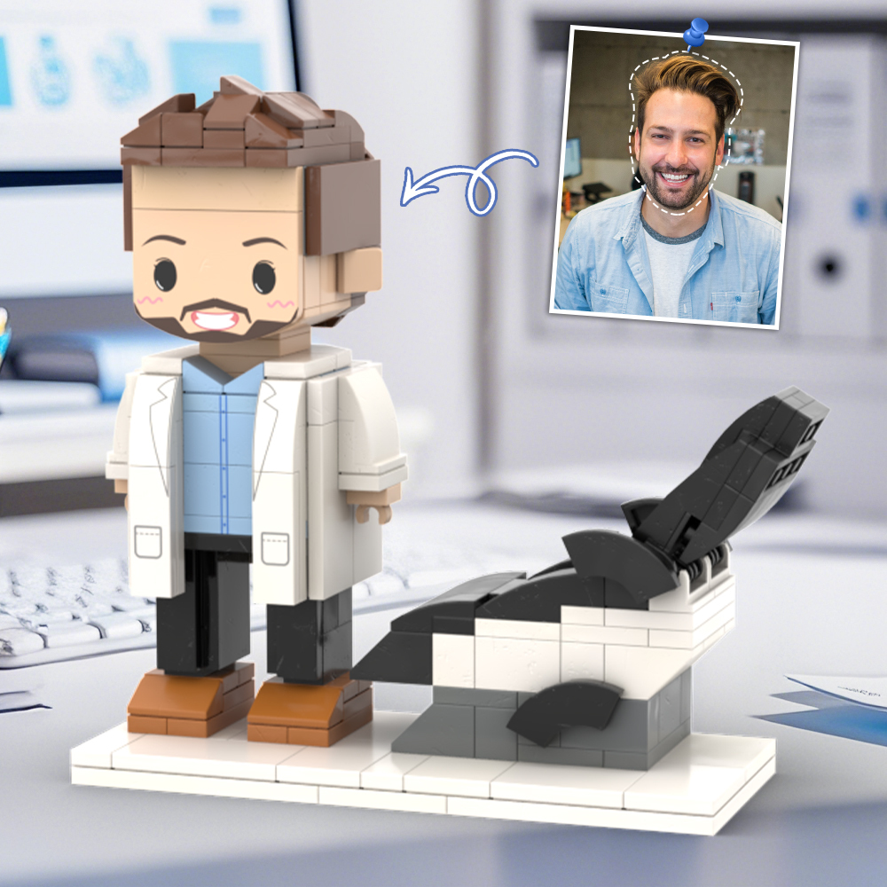 Doctors' Day Gift Physician Student in Surgical Gown Customized Head Brick Figure with Engraved Text - 