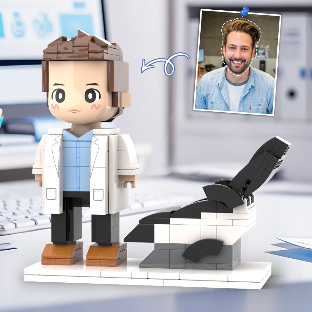 Doctors' Day Gift Physician Student in Surgical Gown Customized Head Brick Figure with Engraved Text - 