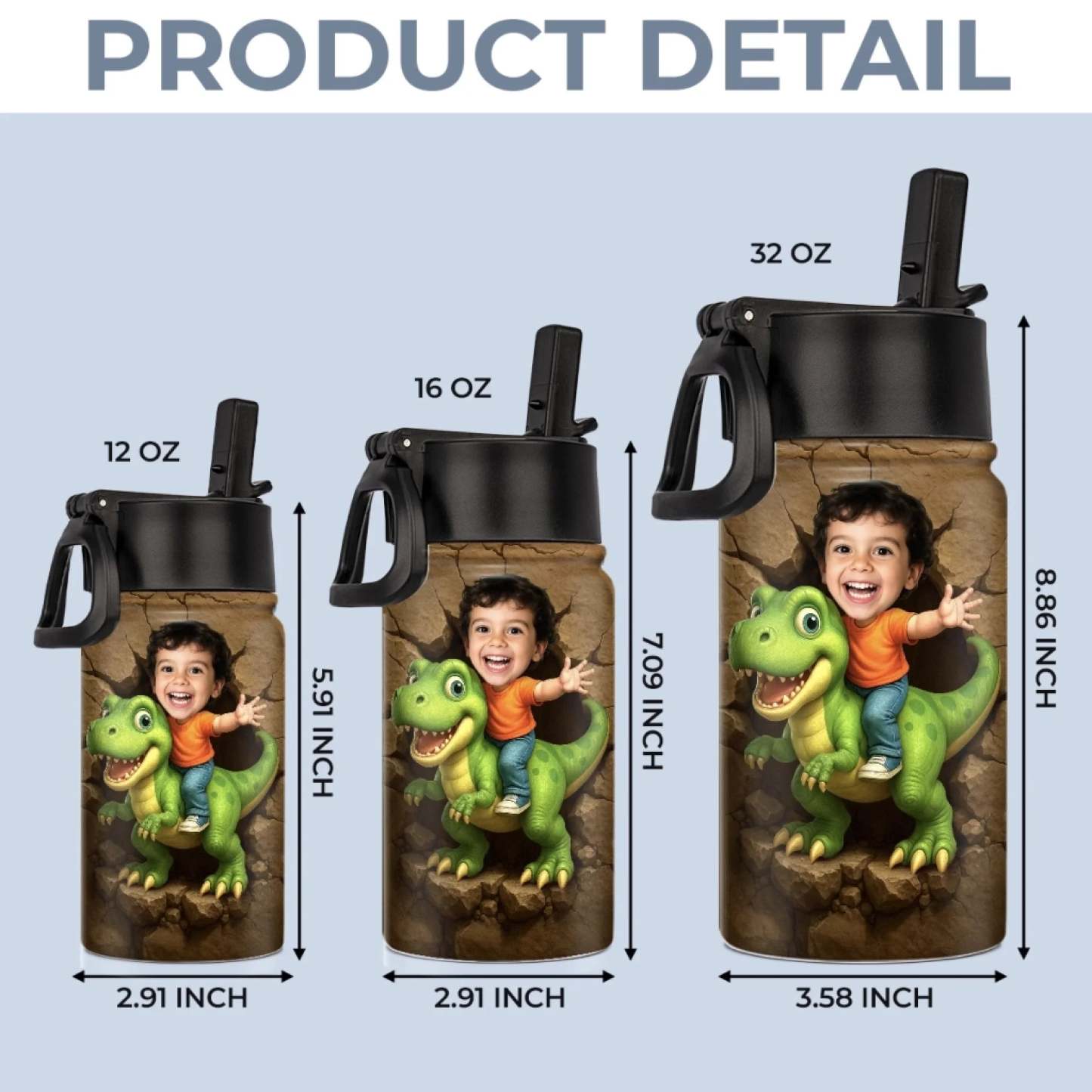 Custom Photo 3D Inflated Effect Printed Adventure Kids Water Bottle Personalized Gifts For Girl - 