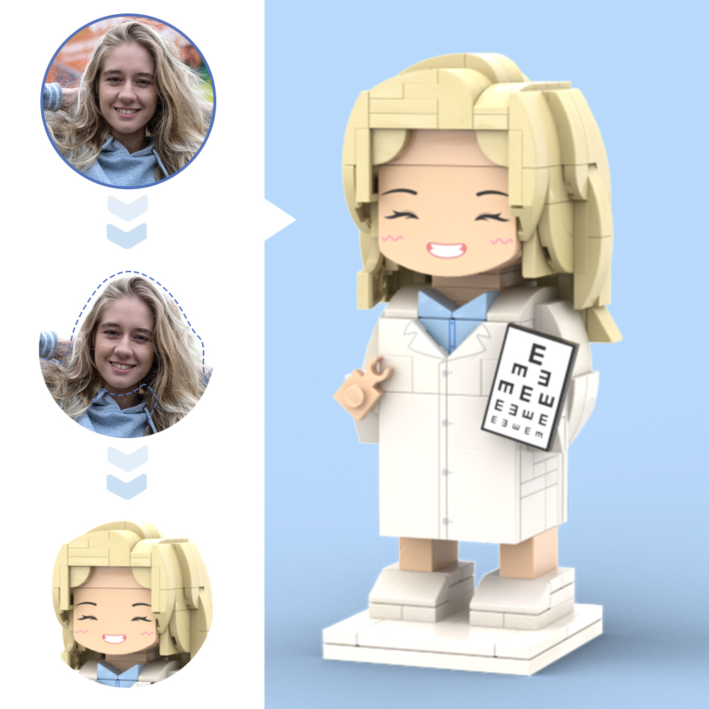 Doctors' Day Gift Physician Student in Surgical Gown Customized Head Brick Figure with Engraved Text - 