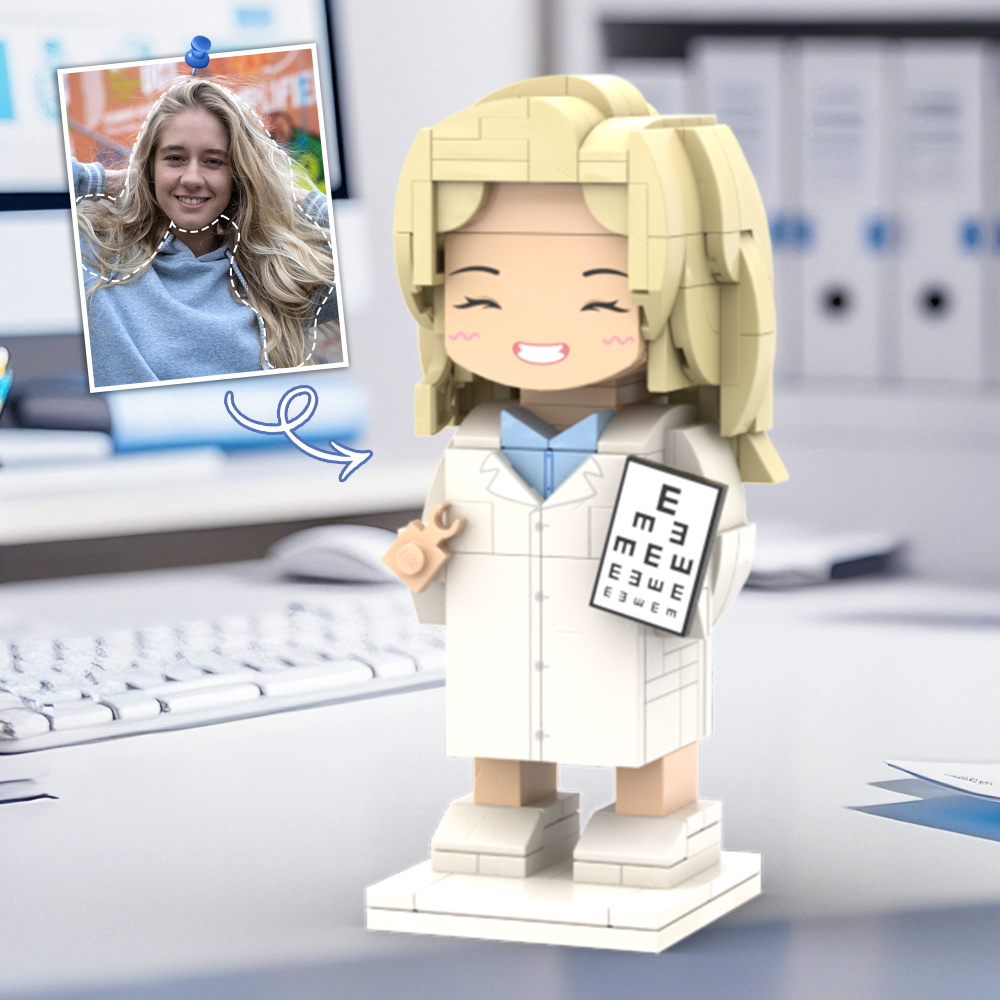 Doctors' Day Gift Physician Student in Surgical Gown Customized Head Brick Figure with Engraved Text - 