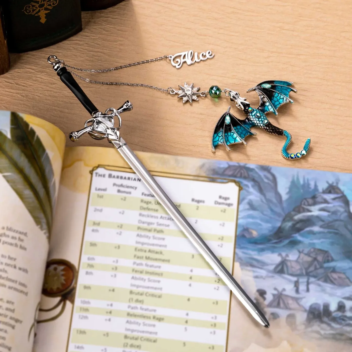 Personalized Dragon Sword Bookmark – Custom Name Fantasy Winged Dragon Metal Charm Gift for Book Lovers - 