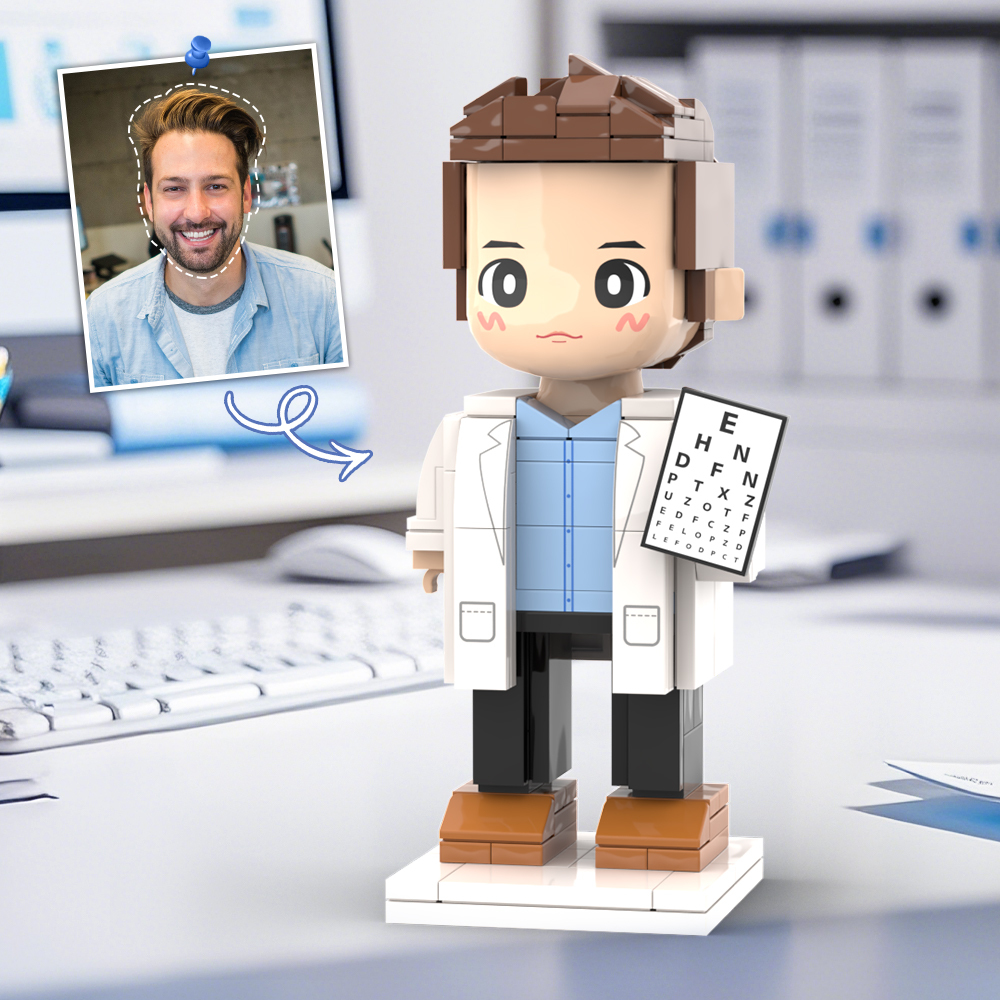 Doctors' Day Gift Physician Student in Surgical Gown Customized Head Brick Figure with Engraved Text - 