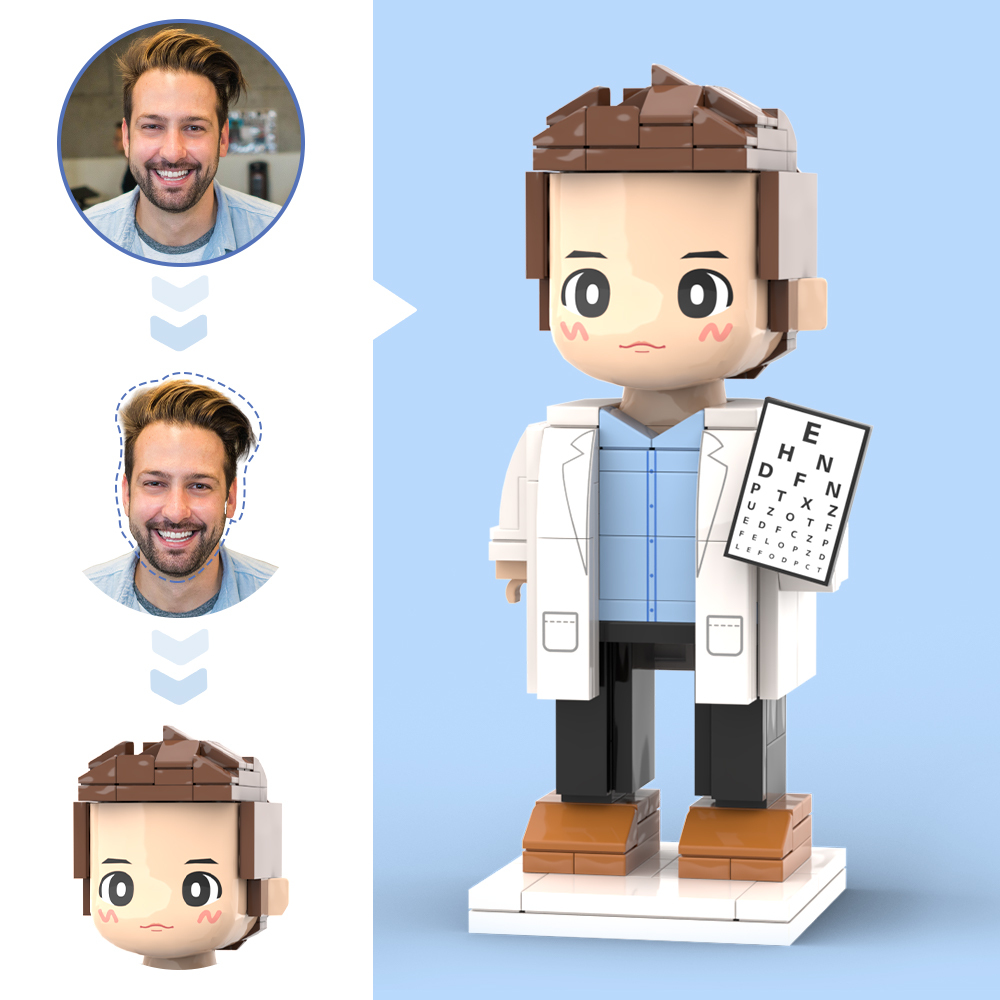 Doctors' Day Gift Physician Student in Surgical Gown Customized Head Brick Figure with Engraved Text - 