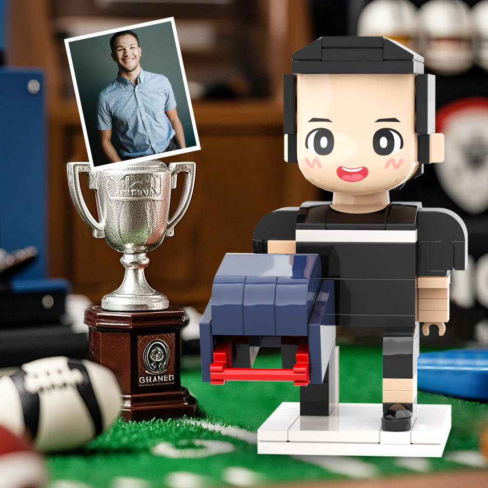 Customized Head Brick Figure Posing Football Player Holding Helmet Occupational Gift - 