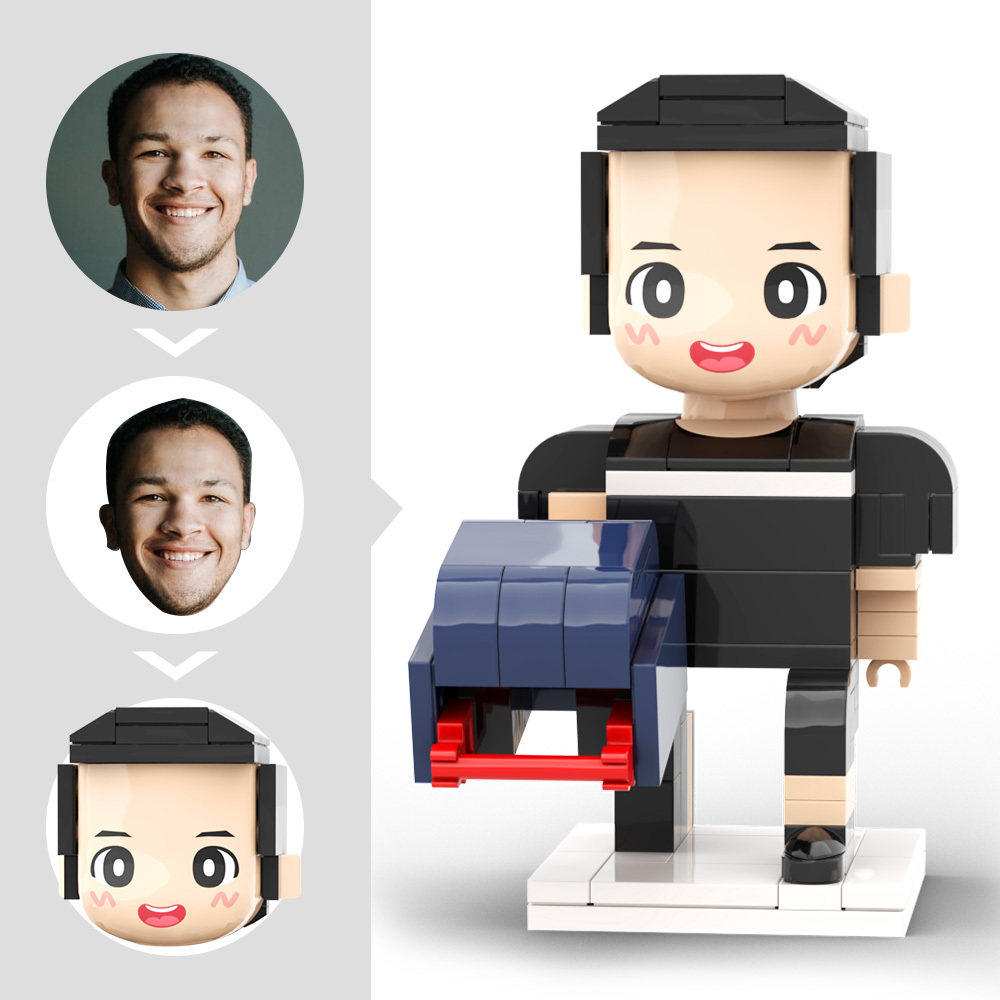 Customized Head Brick Figure Posing Football Player Holding Helmet Occupational Gift - 