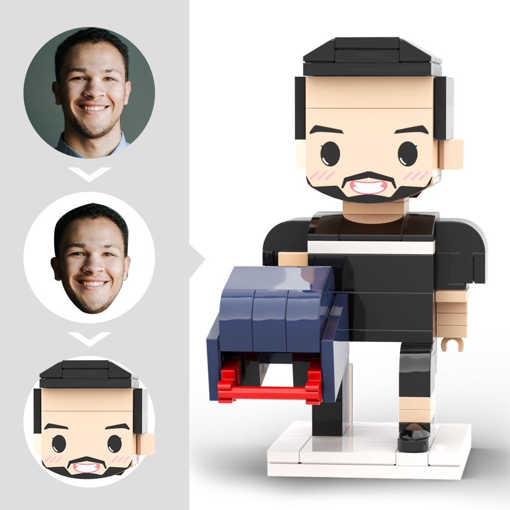 Customized Head Brick Figure Posing Football Player Holding Helmet Occupational Gift - 