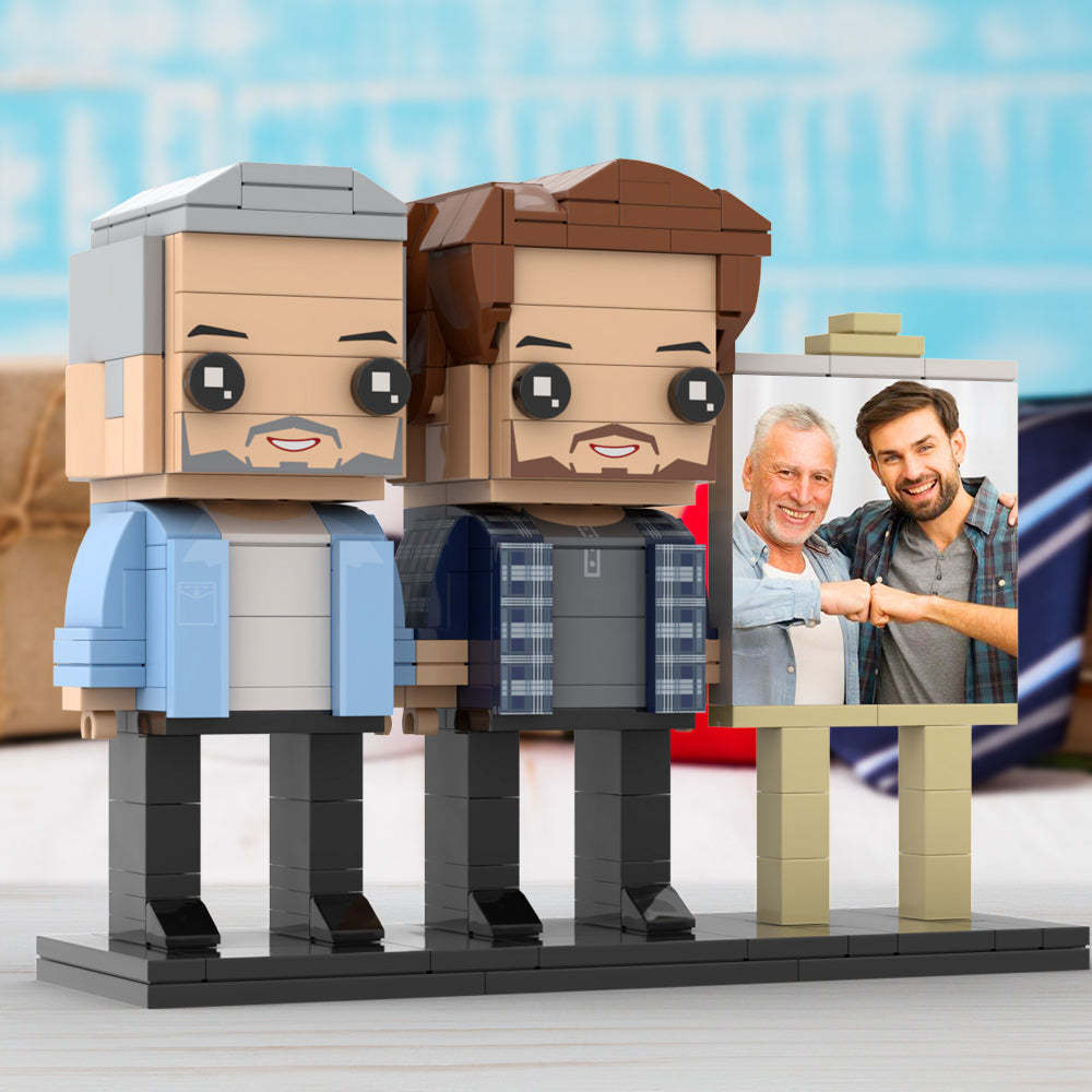 Full Body Customizable 2 People Dad And Son Fist Bump Photo Frame Personalized Custom Brick Figures Small Particle Block Toy Personalized For Father's Day - minebrickau