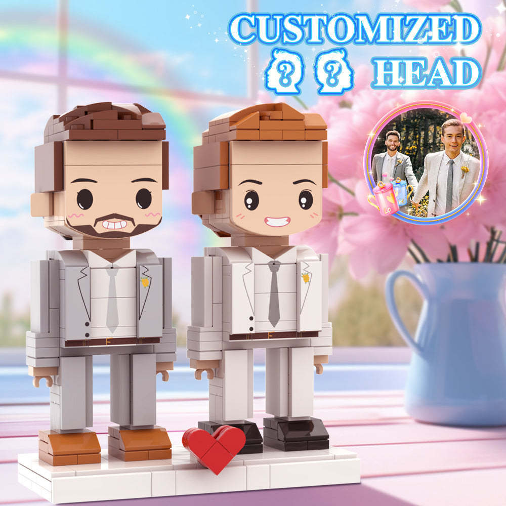 Valentine's Day Gay Couple Gift Brick Figures Personalized Couples Brick Figures Small Particle Block Gift For Male Homosexual Lovers - MyCustomBrickheadz