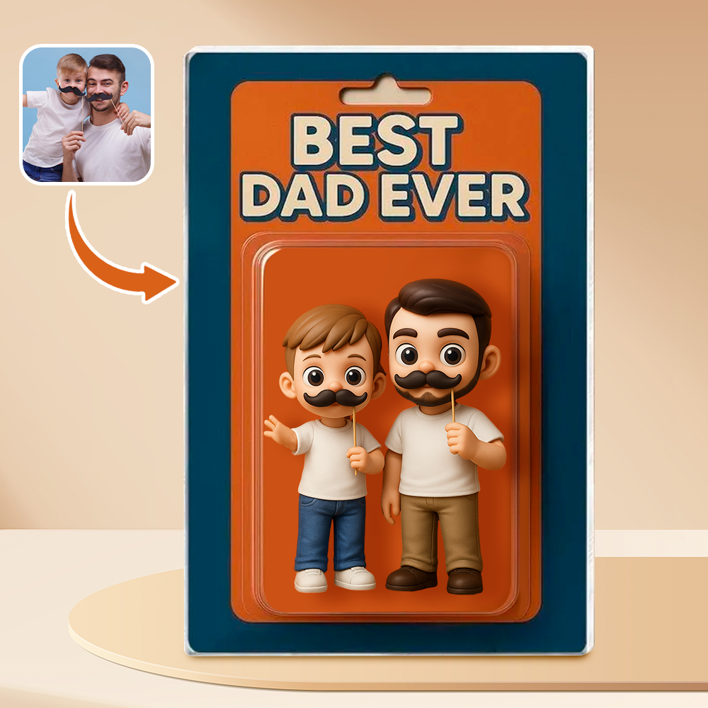 Personalized Father's Day Gift For Dad, Custom Photo Dad And Kids Action Figure Acrylic Block, Best Dad Ever Block Plaque, Gift For Husband - 