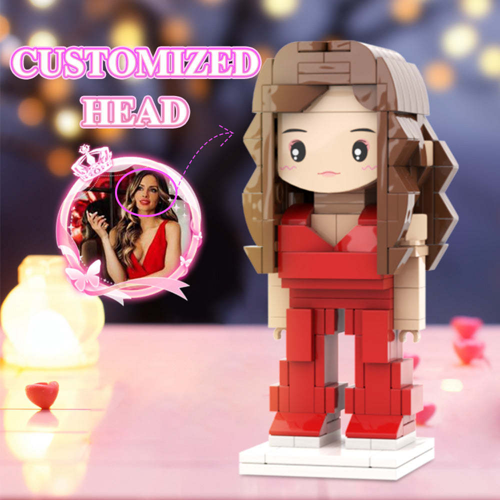 Red Independent Girl Style Valentine's Gift For Herself Custom Head Cute Brick Figures Personalized Brick Figures Small Particle Block - MyCustomBrickheadz