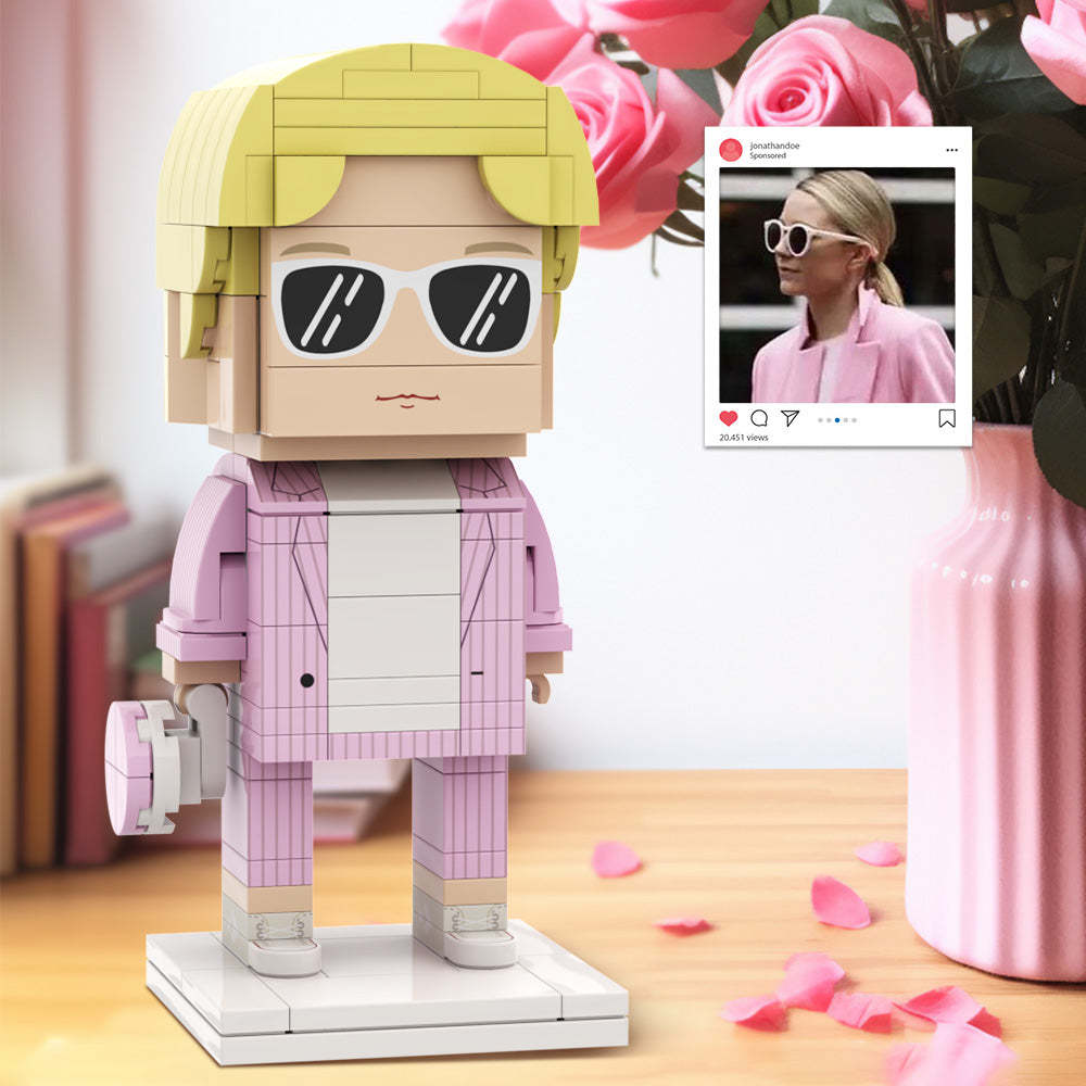 #OOTD Girl's Pink Jacket Full Body Customizable 1 Person Custom BrickHeads Upgraded Version Small Particle Block Toy