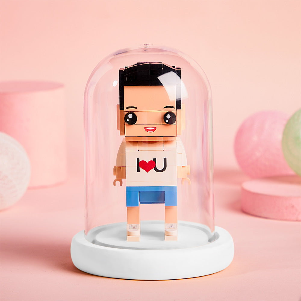 (No Brick Figures) Acrylic Anti-dust Cover Wooden Base with Light 8*12.5cm Whtie Stand