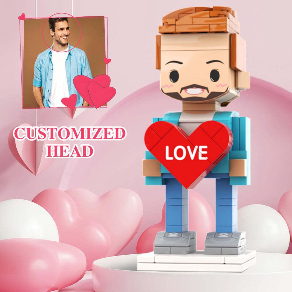 Boy Holding Heart Valentine's Day Gift Custom Head Cute Brick Figures Personalized Figures Small Particle Block Toy - MyCustomBrickheadz