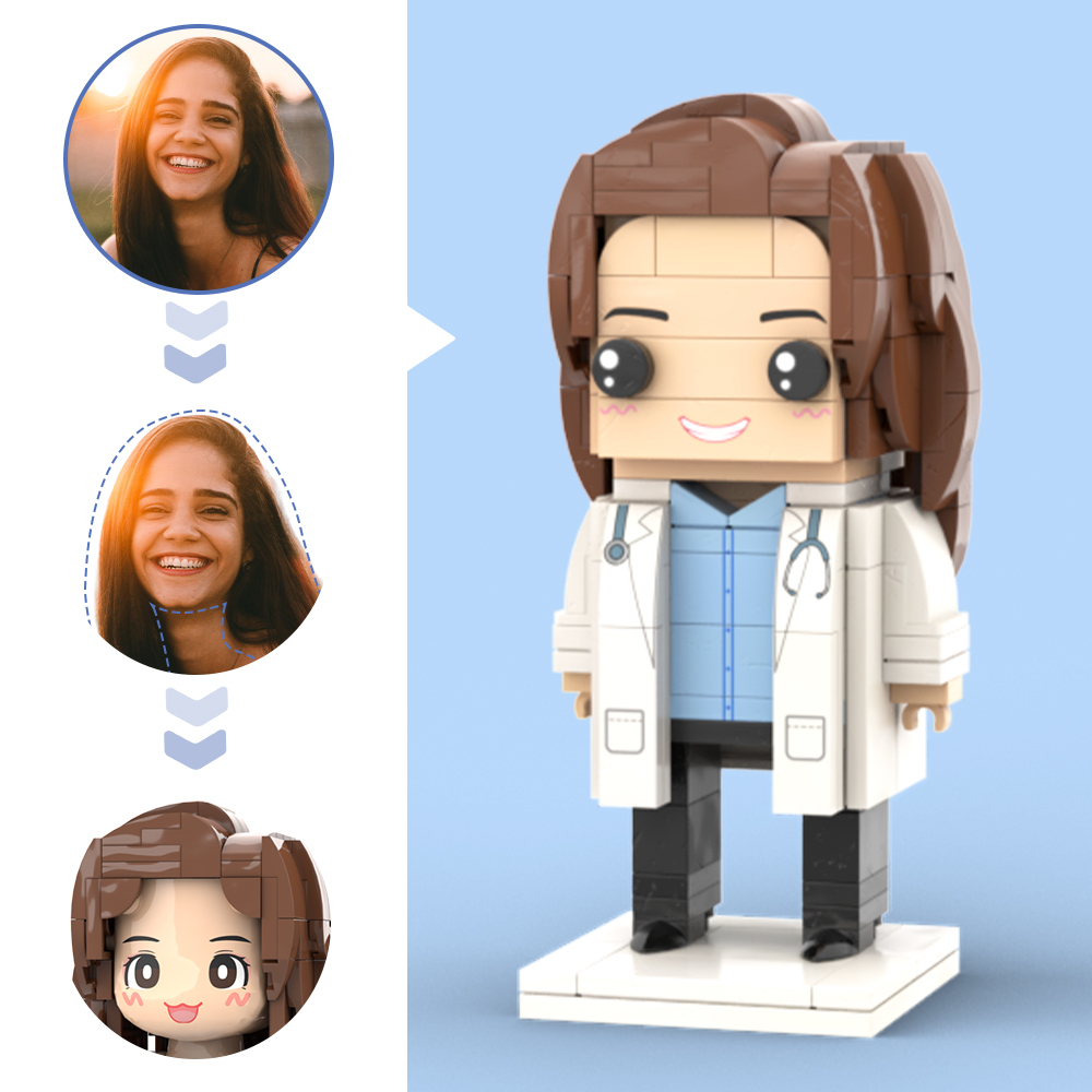 Doctors' Day Gift Physician Student in Surgical Gown Customized Head Brick Figure with Engraved Text - 
