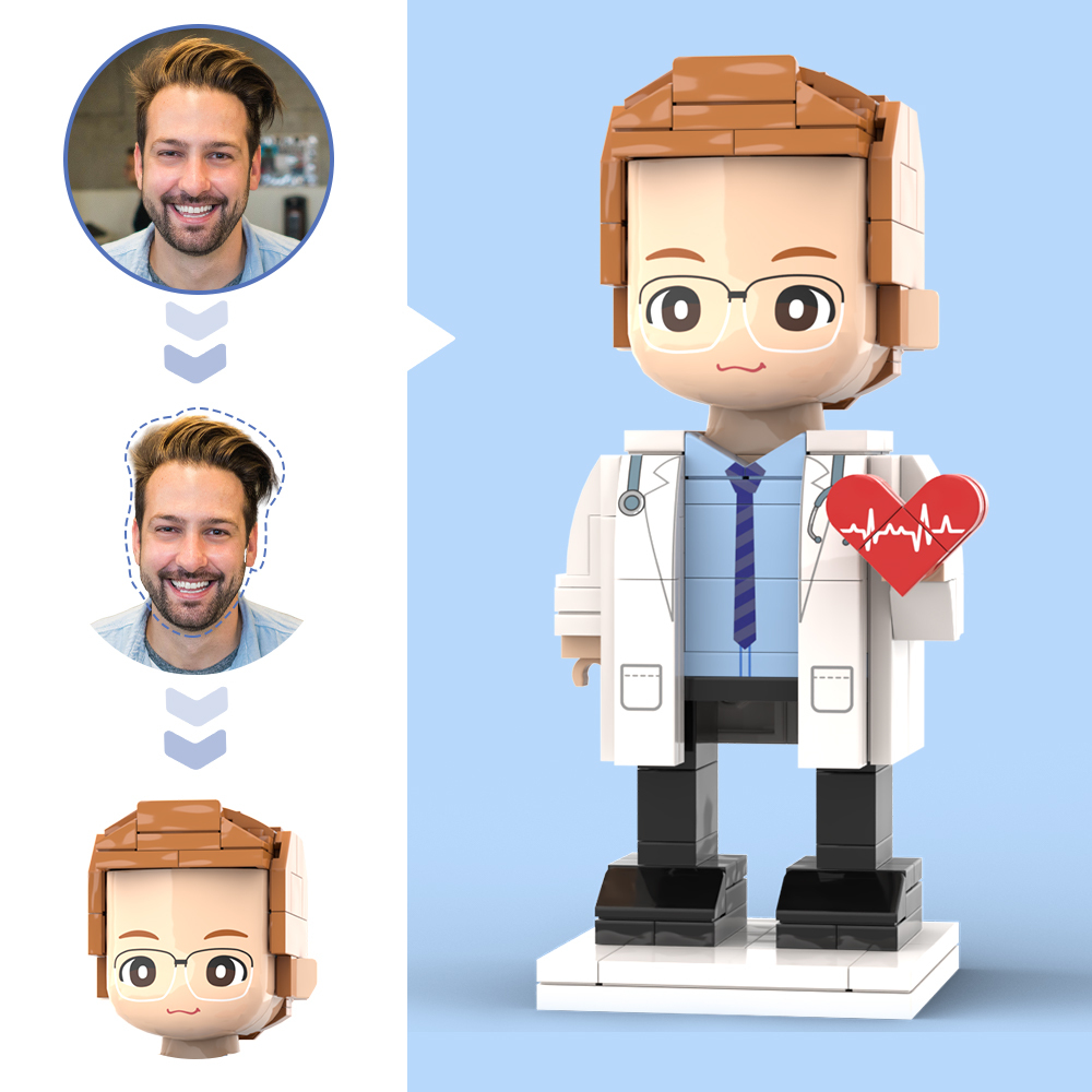 Male Dentist Student And Chair Customized Head Brick Figure with Engraved Text Doctors' Day Gift - 