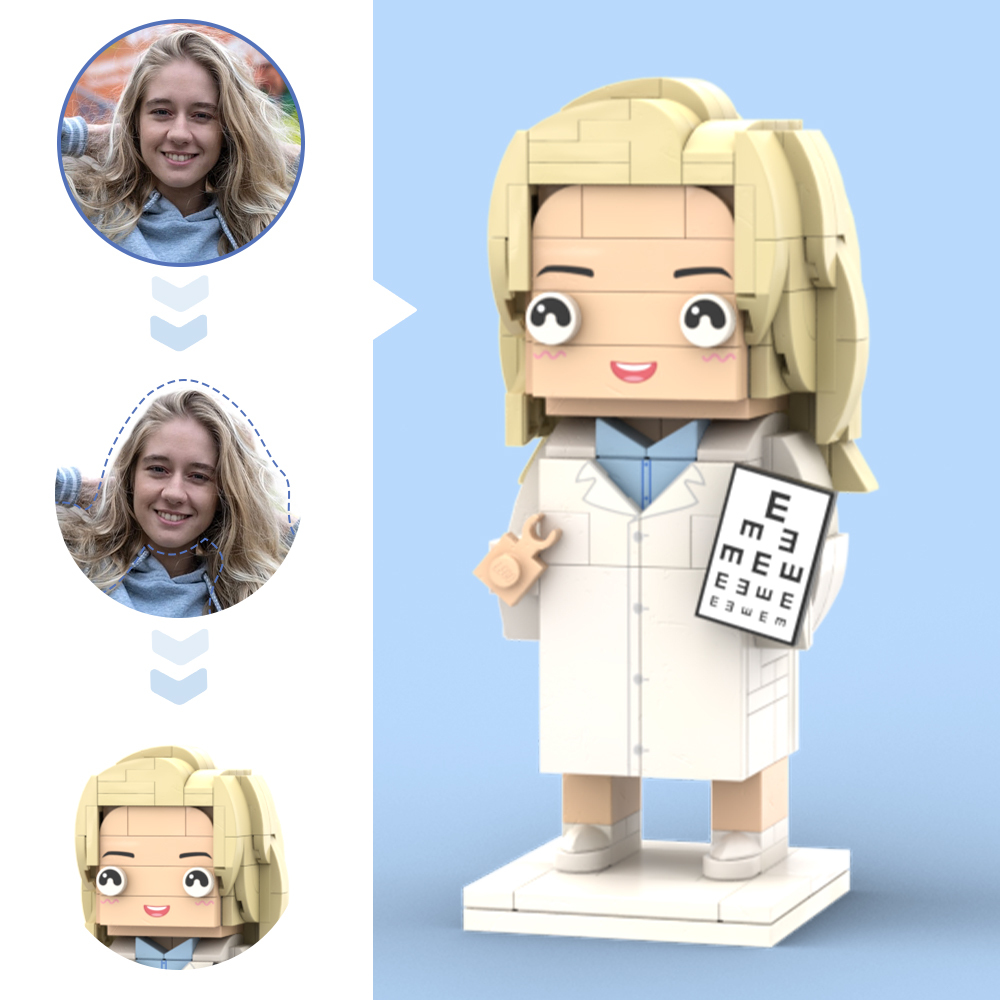 Doctors' Day Gift Physician Student in Surgical Gown Customized Head Brick Figure with Engraved Text - 