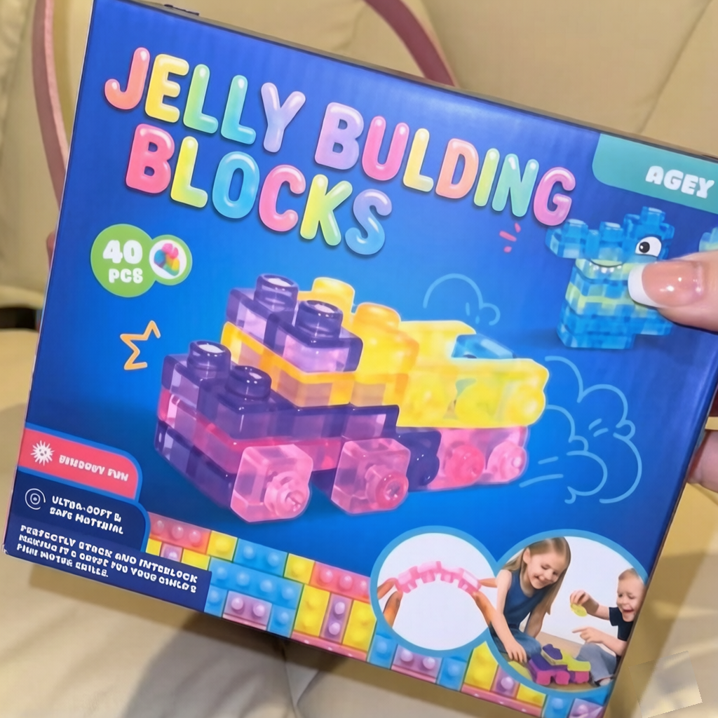 Jelly Building Blocks: 40-Piece Montessori Sensory Building Soft Toy Blocks - 