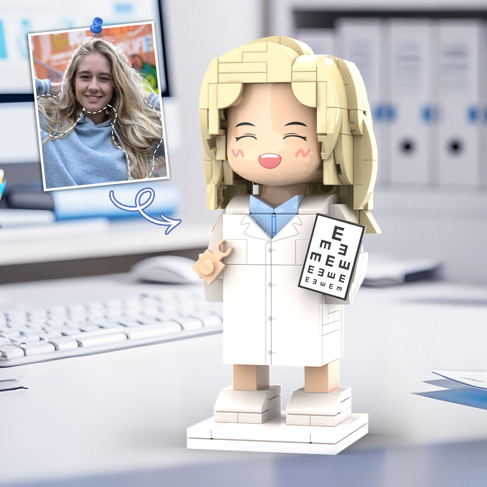Doctors' Day Gift Physician Student in Surgical Gown Customized Head Brick Figure with Engraved Text - 