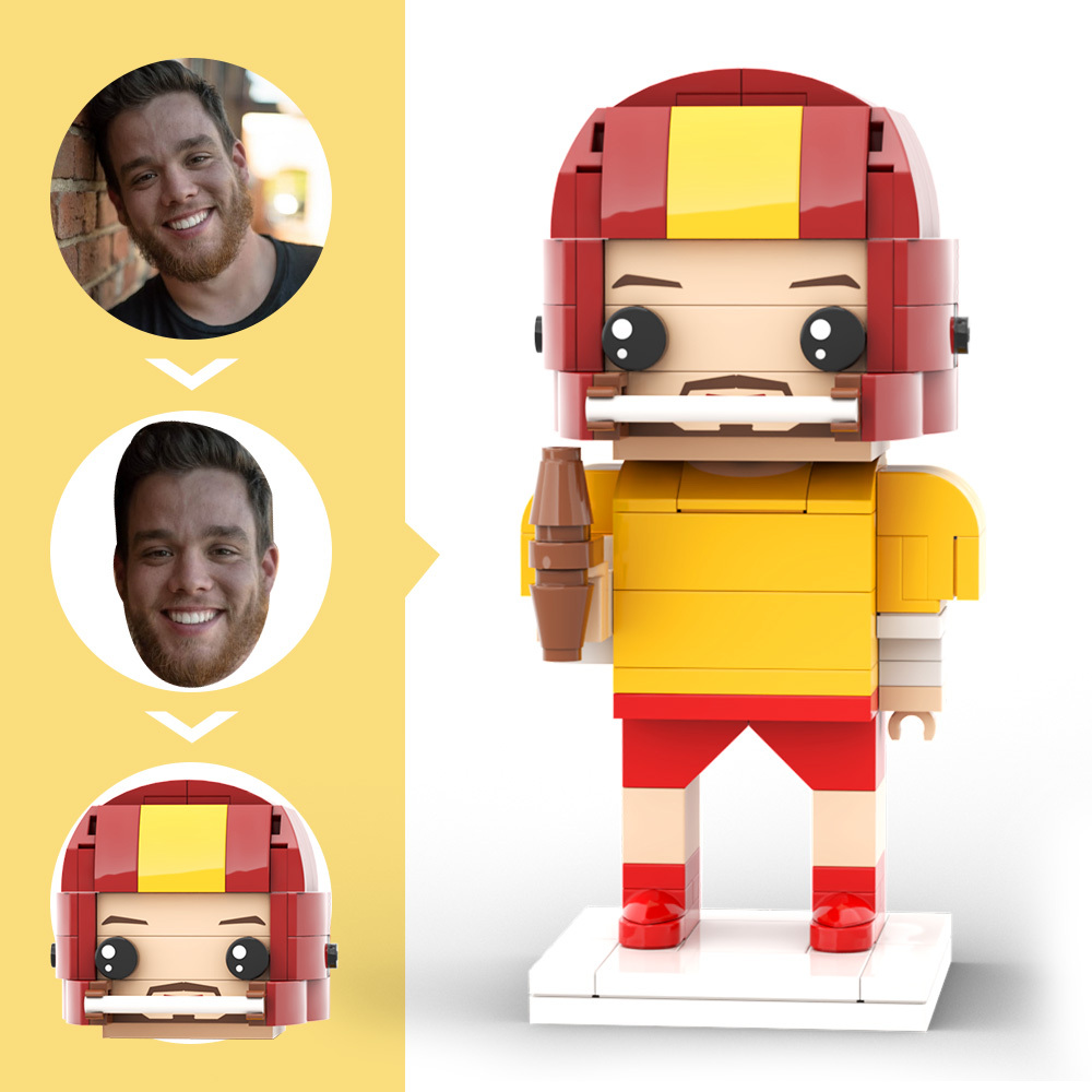 Customized Head Brick Figure Posing Football Player Holding Helmet Occupational Gift - 