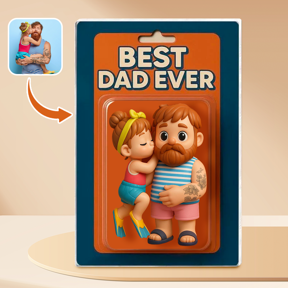 Personalized Father's Day Gift For Dad, Custom Photo Dad And Kids Action Figure Acrylic Block, Best Dad Ever Block Plaque, Gift For Husband - 