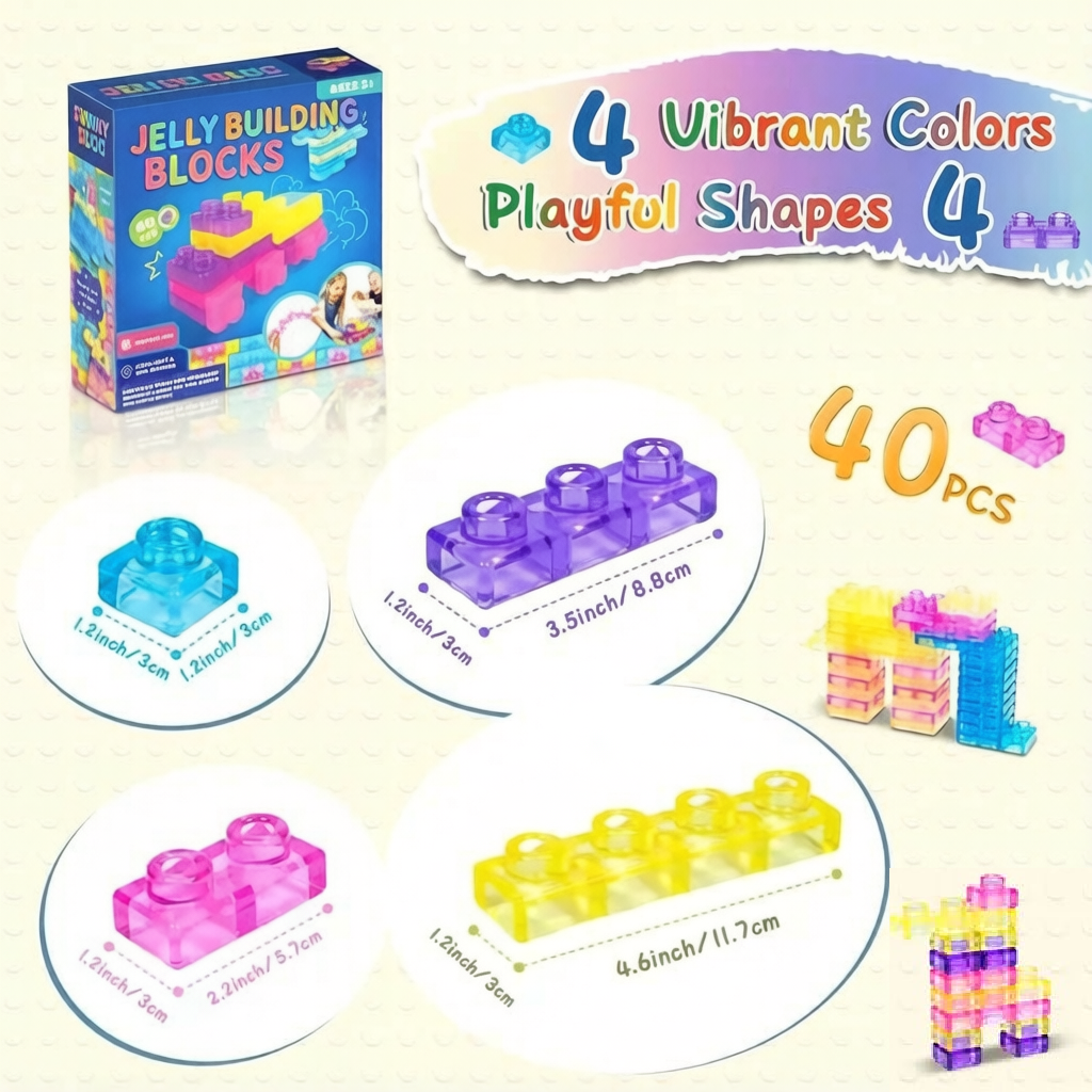 Jell-O BLOCK: 40-Piece Montessori Sensory Building Soft Blocks