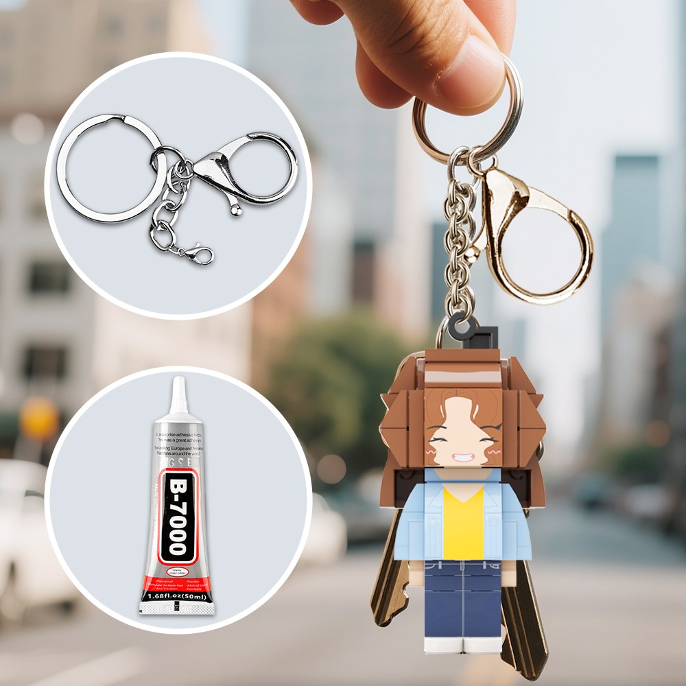 Custom Mini 1 People Brick Figure with Engrave Text Keychain and Bag Charm Gift for Girlfriend - 