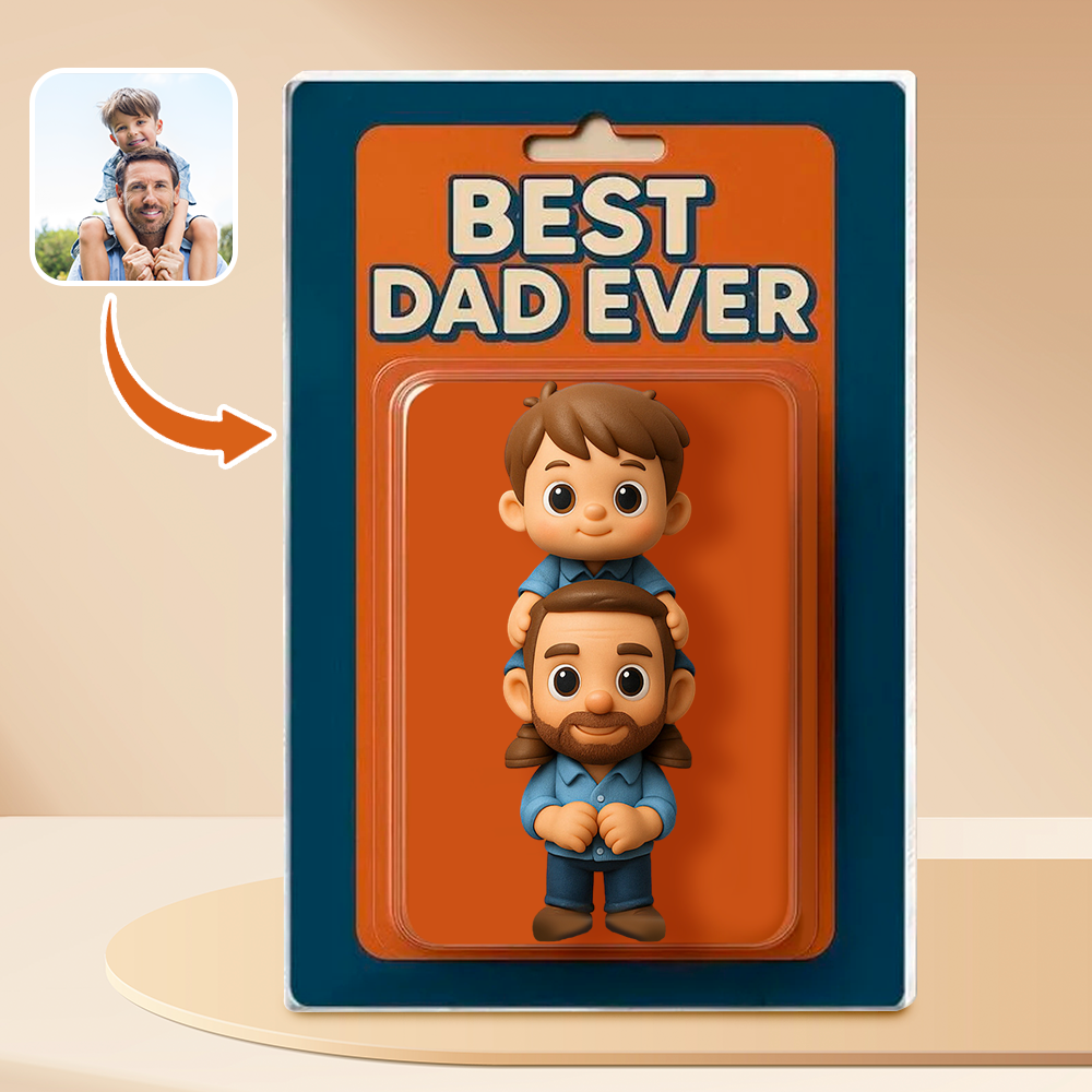 Personalized Father's Day Gift For Dad, Custom Photo Dad And Kids Action Figure Acrylic Block, Best Dad Ever Block Plaque, Gift For Husband - 