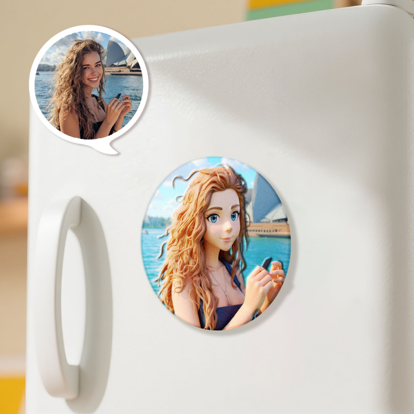 Custom 3D Cartoon Personalized Photo Fridge Magnet Badge - 