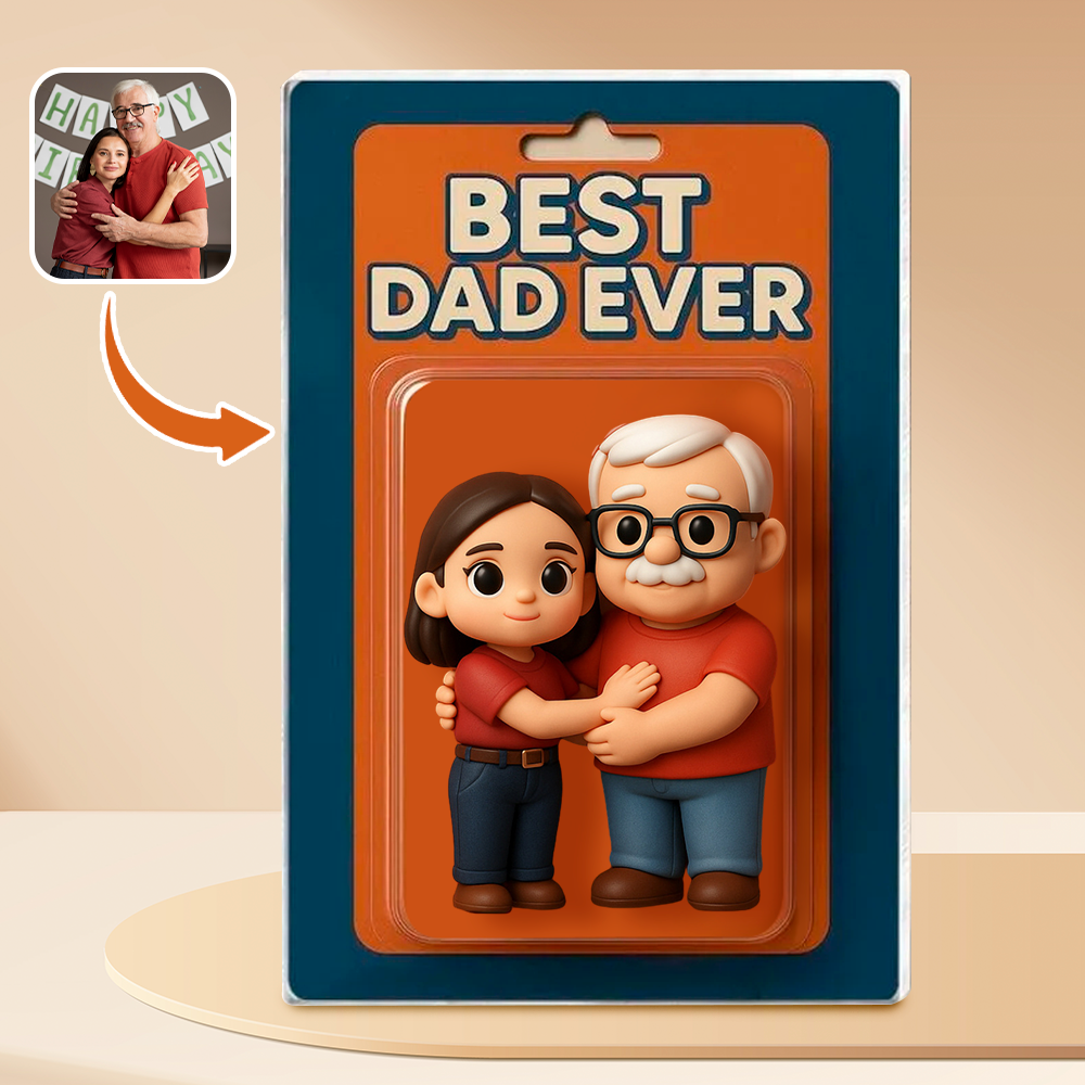 Personalized Father's Day Gift For Dad, Custom Photo Dad And Kids Action Figure Acrylic Block, Best Dad Ever Block Plaque, Gift For Husband - 